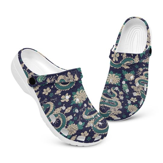 Oriental Traditional Japanese Dragon Clogs for Men and Women, Breathable Beach Hole Slippers, Footwear