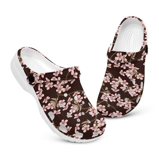 Cherry Blossom Pattern Floral Clogs for Men and Women, Breathable Beach Hole Slippers, Footwear