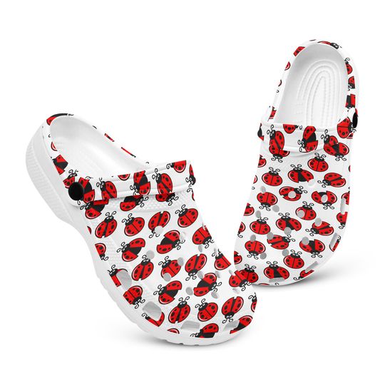 Ladybug White Insect Clogs for Men and Women, Breathable Beach Hole Slippers, Footwear