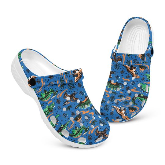 Discover Green Orange Dinosaurs Animal Clogs for Men and Women, Breathable Beach Hole Slippers, Footwear