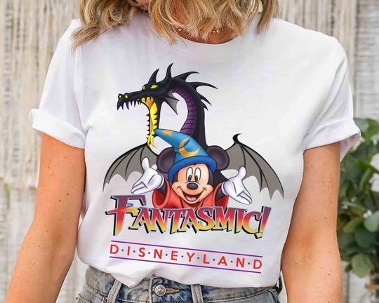 Retro Maleficent Dragon And Sorcerer Mickey T-shirt, Disney Villains Tee, Fantasmic Show Disneyland Park 2024 Family Vacation Trip, Halloween Gifts