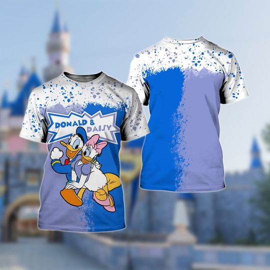 Donald And Daisy Duck Blue Splatter Paint Comfortable Summer | Beach Outfit | Tee for Men, Women, Kids