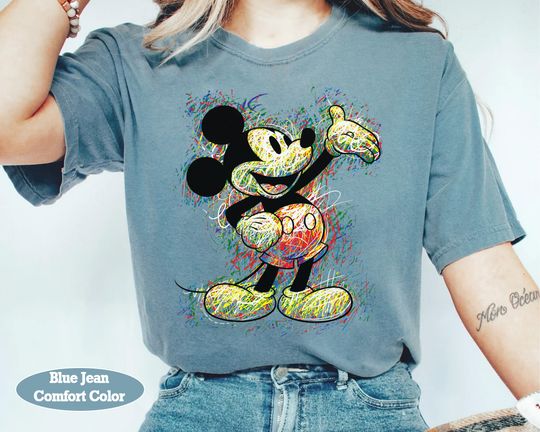 Discover Disney Cute Mickey Mouse Scribble Classic Pose Shirt, Mickey And Friends Tee, Magic Kingdom Unisex Comfort Colors Family Birthday Gift Tee, Halloween Gifts