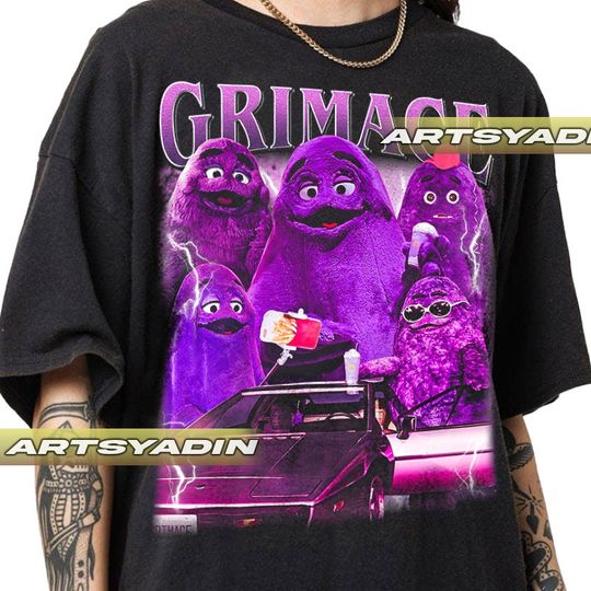 Grimace Unisex Softstyle Cotton T-Shirt, Grimace Cartoon Shirt, Grimace  Bootleg Shirt, Vintage 90s Short Sleeve Shirt, Gift For Fan