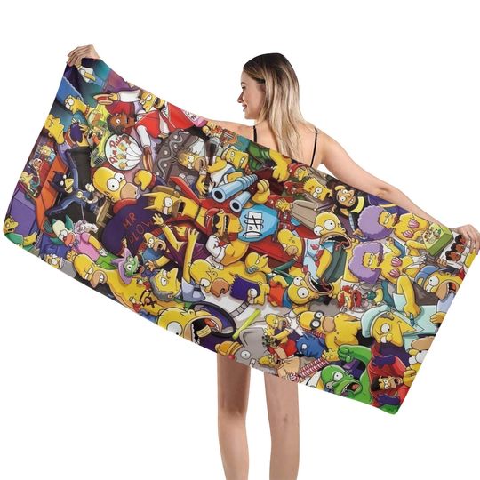 Simpsons Beach Towel, Beach Towel Female, Beach Towel wrapped bikini covered sunscreen