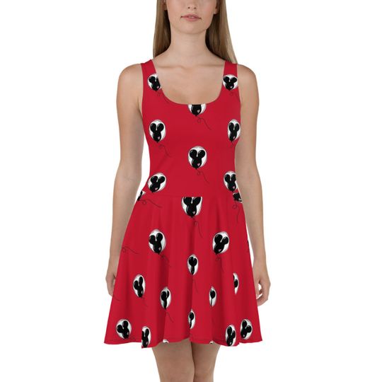 Mickey Balloon Red Skater Dress, Disneyland Trip Outfit, Disney Comfortable Dress For Adult, All Size Available