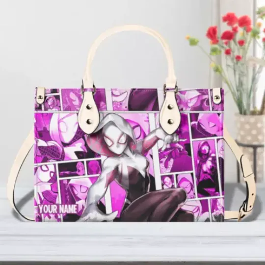 Spider Woman Personalized  Leather Handbag, Gwen Stacy Leather Handbag, Gift for Her, Shoulder Bag, Crossbody Bag, Shopping Bag, Top Handle Bag