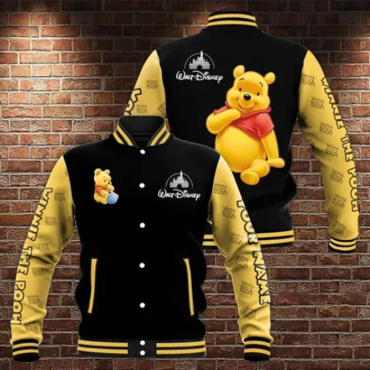 Discover Love Pooh Bear Father's Day Mother's Day Cartoon Movie Baseball Jacket, Disney Cartoon Baseball Jacket, Men Women Hip Hop Harajuku Jackets Boys Girls Single Coats