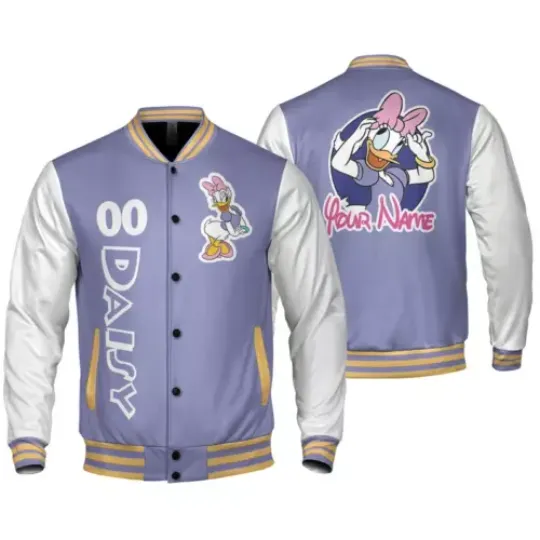 Personalized Daisy Duck Lovers Cartoon Merry Christmas Baseball Jacket, Disney Cartoon Baseball Jacket, Men Women Hip Hop Harajuku Jackets Boys Girls Single Coats