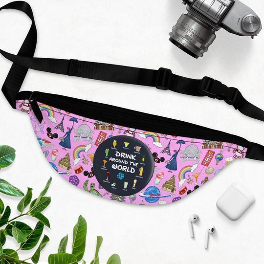 Epcot Drink Around the World PINK Fanny Pack, Disney Fanny Pack, Epcot Bag, Disney Vacation, Epcot Fanny Pack, Figment Bag, Mary Poppins Bag