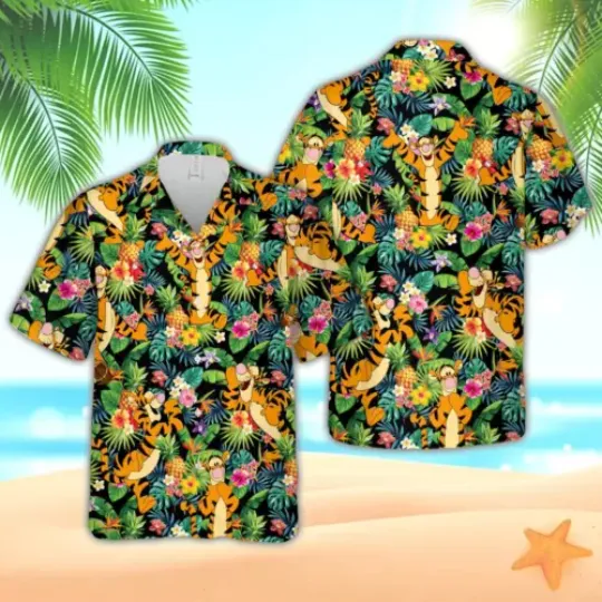 Tigger Pineapple Tropical Flowers Summer Vibes 3D HAWAII SHIRT, Disney Summer Shirt
