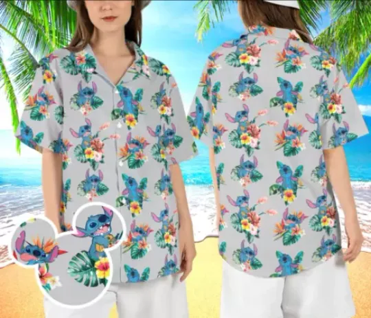Tropical Stitch Hibiscus 3D HAWAII SHIRT, Disney Summer Shirt