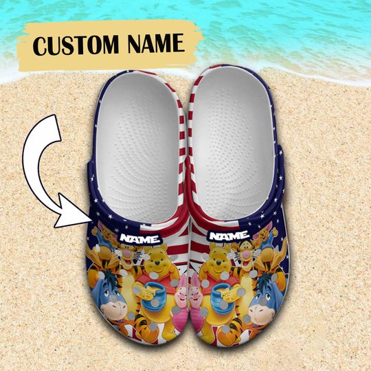 Custom Disney Pooh Bear And Friends 4th Of July Clog, American Patriot Disney Clogs