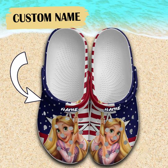 Custom Disney Rapunzel Princess Clogs, 4th Of July American Patriot Disney Clogs