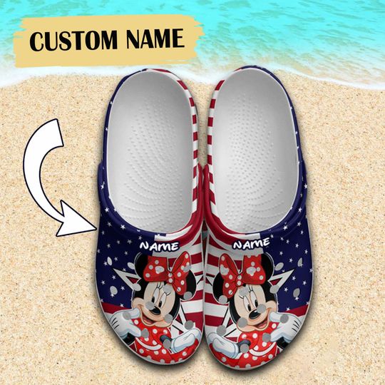 Custom Disney Minnie Mouse Clogs, 4th Of July American Patriot Disney Clogs