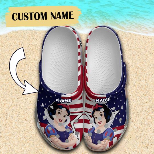 Custom Disney Snow White Princess Clogs, 4th Of July Clogs, American Patriot Clogs, Funny Clogs, Gift for Kids, Gift for Her