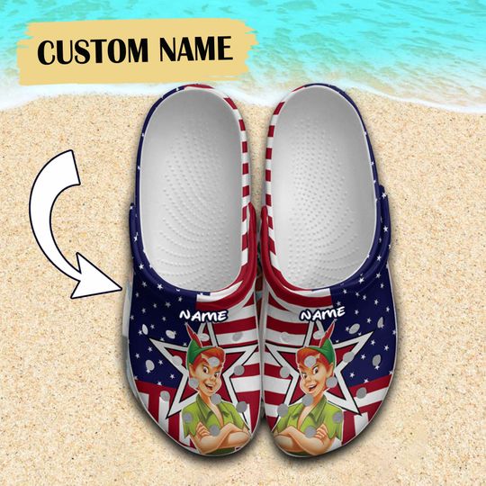 Custom Disney PeterPan Clogs, Magical Boy 4th Of July Clogs, American Patriot Clogs, Funny Clogs, Gift for Kids, Gift for Her