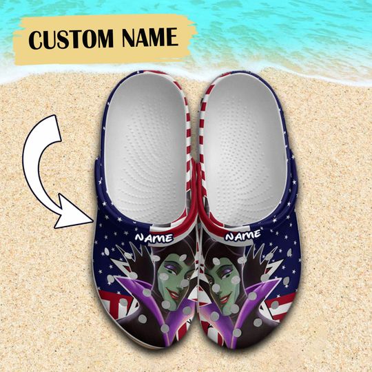 Custom Disney Maleficent 4th Of July Clogs, American Patriot Clogs, Funny Clogs, Gift for Kids, Gift for Her
