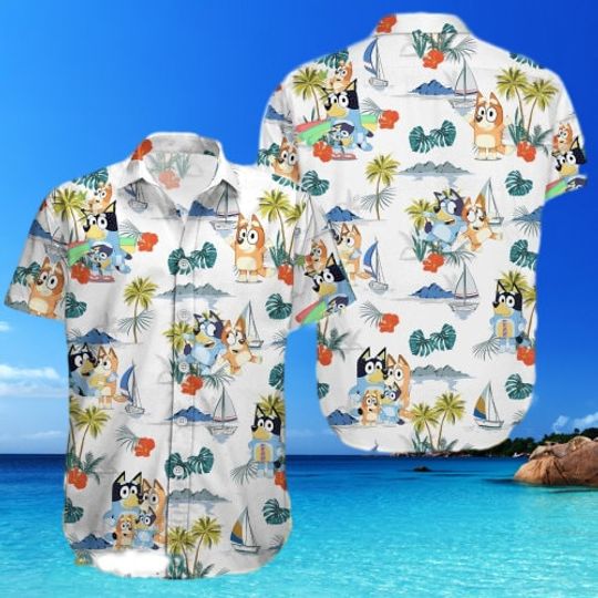 BlueyDad Hawaiian Shirt, BlueyDad Shirt, BlueyDad And Bingo Button Shirt, BlueyDad Bingo Shirt, Summer Shirt, Hawaiian Shirt, Gift For Dad, Father's Day
