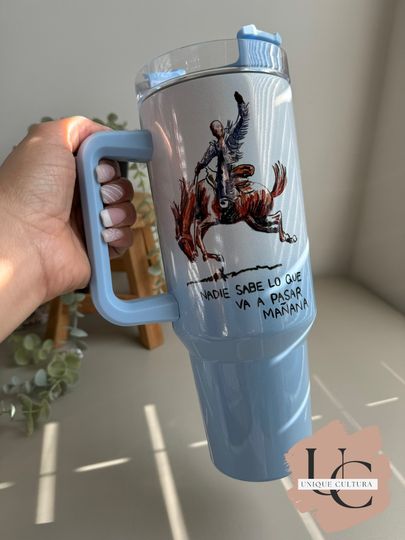 Bad Bunny Tumbler 40oz With Handle, Water Bottle Stainless Steel Thermos, Coffee Cup Travel Car Camping, Large Water Bottle, Gift For Father