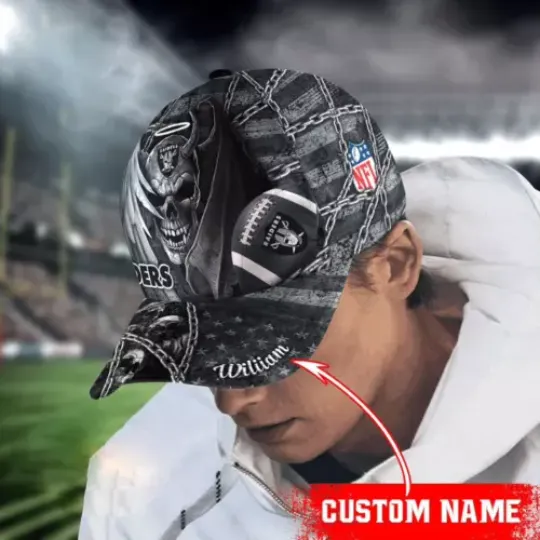Personalized Las Vegas Raiders football Skull and Angel Classic Cap. Gift For Fans.