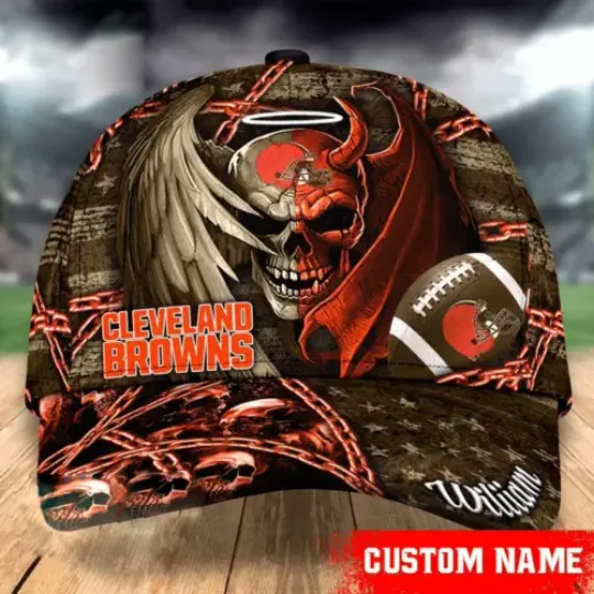 Personalized Cleveland Browns football Skull and Angel Classic Baseball Cap, Gift Ideas, Dad Gift