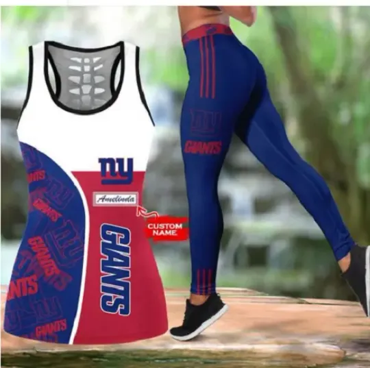 Personalized name – football New York Giants Hollow Tanktop Legging Set, Workout Clothes, Gift For Women