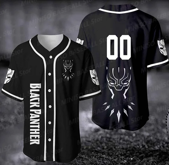 Personalized Superhero Black Panther Spider-Man Boy Baseball Jersey, 2024 New Summer Baseball Uniform KID/Adult Casual Outdoor Sports Jersey