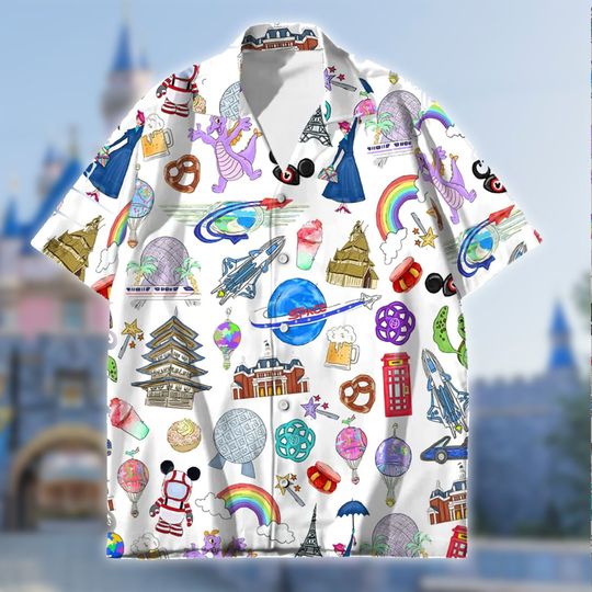Magic Kingdom Around The World Hawaiian Shirt, Figment Mascot Hawaii Shirt
