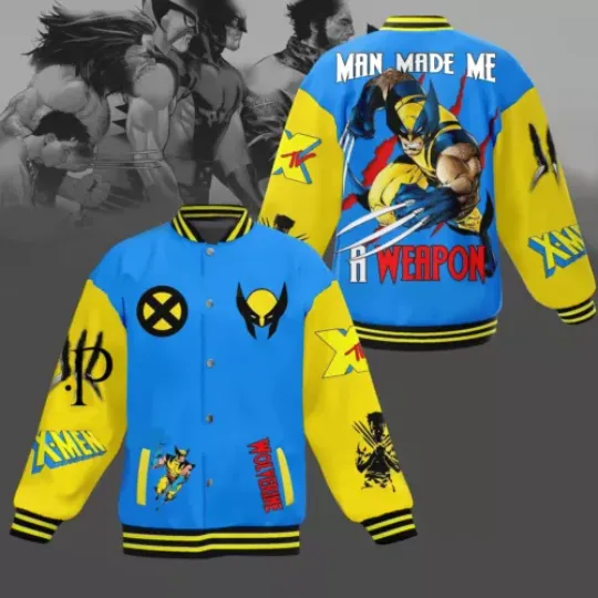 Wolverine Man Made Me A Weapon Wolverine Superhero Baseball Jacket, X-Men Baseball Jacket For Men, Superhero Fan Gift