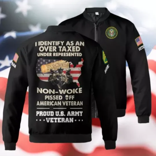 I Identify As An Over Taxed Under Represented Proud US Veteran Baseball Jacket, American Veteran Jacket, USA Flag Baseball Jacket, Veteran Baseball Jacket For Men