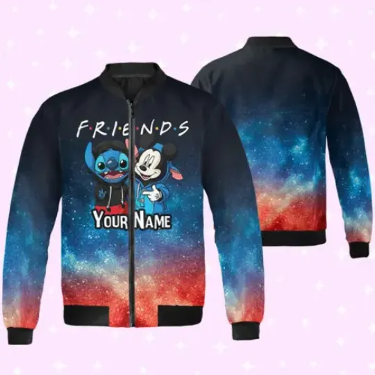 Personalized Mickey And Stitch Best Friends Forever Christmas Bomber Jacket, Disney Mickey And Stitch Jacket, Disney Baseball Jacket, Movie Cartoon Jacket