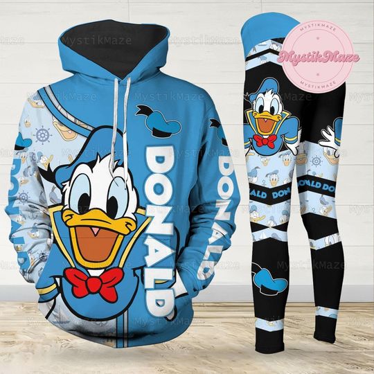 Donald Duck Movie Hoodie Legging Sets, Comfortable Long Sleeve Pullover Hoodie with Leggings for Women, Trending Fashion Style
