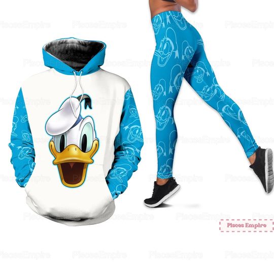 Donald Duck Movie Hoodie Legging Sets, Comfortable Long Sleeve Pullover Hoodie with Leggings for Women, Trending Fashion Style