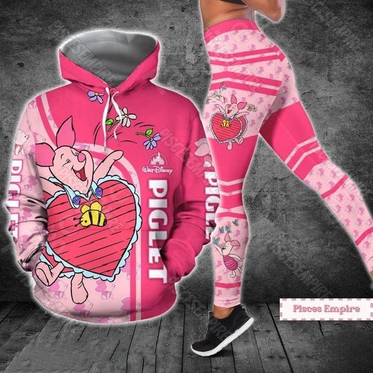 Piglet Winnie the pooh Cartoon Movie Hoodie Legging Sets, Comfortable Long Sleeve Pullover Hoodie with Leggings for Women, Trending Fashion Style
