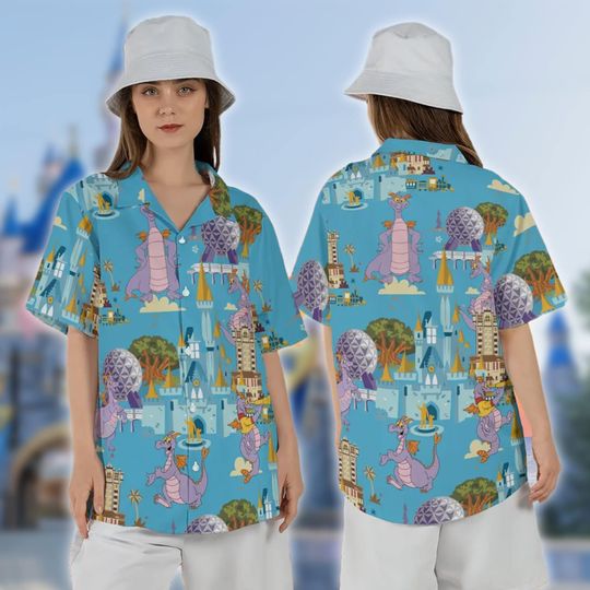 Epcot Figment Hawaiian Shirt, Purple Dragon Hawaii Shirt, Figment Button Up Shirt