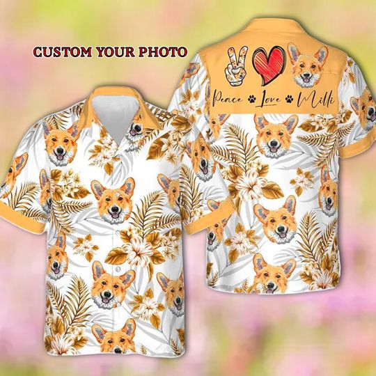 Personalized Cute Corgi Hawaiian Shirts, Corgi Hawaiian Shirts, Custom Name Dog Hawaii Shirt, Holiday Travel Shirt, Summer Shirts