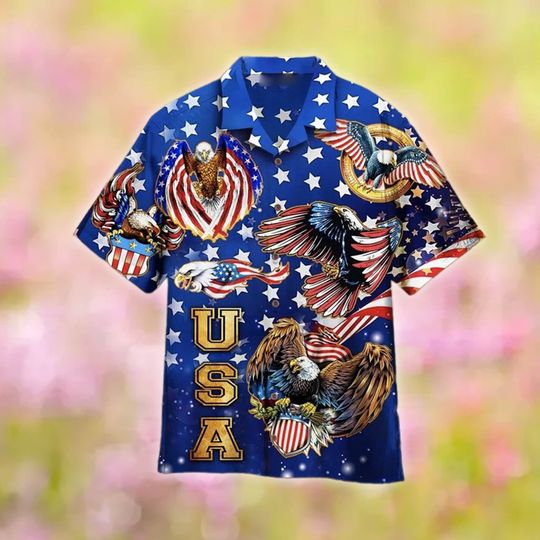 Eagles 4th Of July Hawaiian Shirt, Eagles American Flag Hawaii Shirt, Independence Day Hawaii Shirt, Animal Patriotic Memorial Day Gift