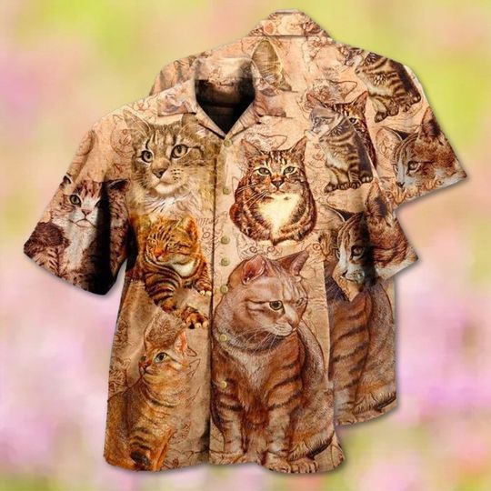 Cat Lovers Hawaiian Shirt, Cute Cat Hawaii Shirt, Cat Hawaiian Beach Tee, Summer Aloha Button Up Shirt, Gifts For Cat Owner