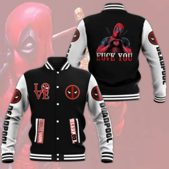 Deadpool Love You Fvck You Gift For Deadpool Lovers Baseball Jacket, Deadpool Baseball Jacket, Movie Baseball Jacket Long Sleeve For Fan