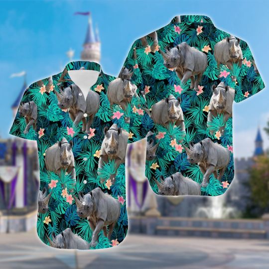 Rhinoceros Tropical Hawaiian Shirt, Funny Rhinoceros Summer Vacation Hawaii Shirt
