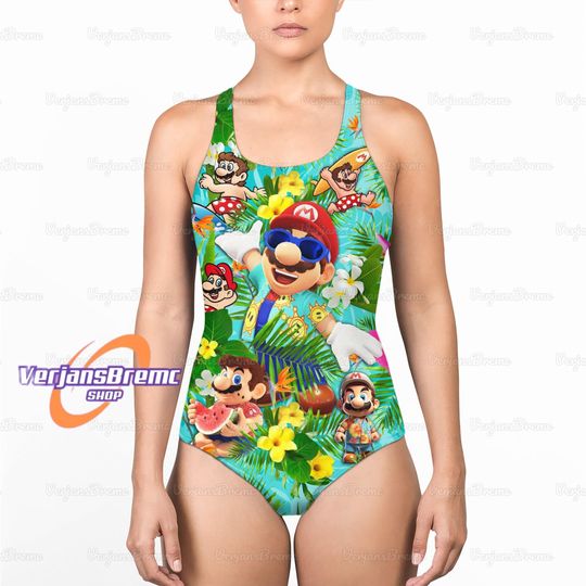 Super Mario One Piece Swimsuit, Super Mario Beach Swimsuit for Women, Vacation Gifts
