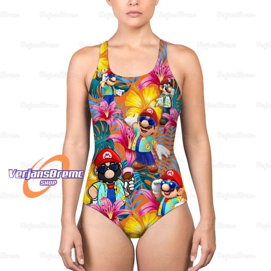 Mario One Piece Swimsuit, Super Mario Beach Swimwear for Women, Vacation Gifts