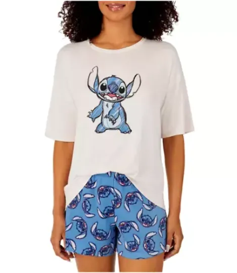 Stitch Women's Short Pajama Sets, Disney Comfortable Sleepwear For Kids and Adult, 2 piece/set, Disney Merch