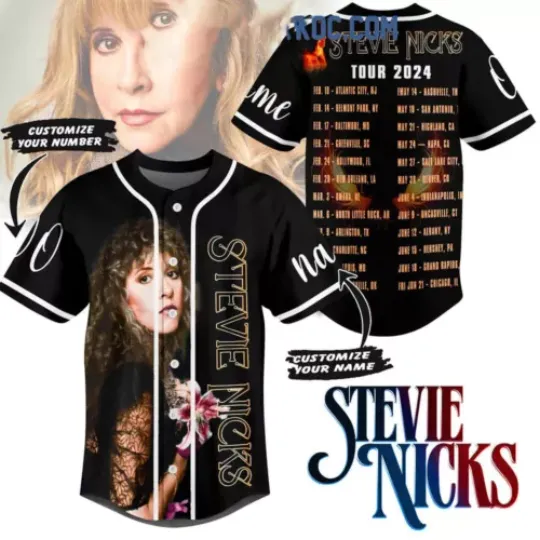 Stevie Nicks Tour 2024 America Schedule Personalized Baseball Jersey, Stevie Nicks Merch, Stevie Nicks Concert 2024 Shirt, Music Short Sleeve Shirt, Gift For Fan All Size