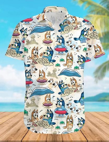 BlueyDad Rad Dad Hawaiian Shirt, BlueyDad Family Hawaiian Shirt for Men, Women, Kids, Trending Casual Fashion