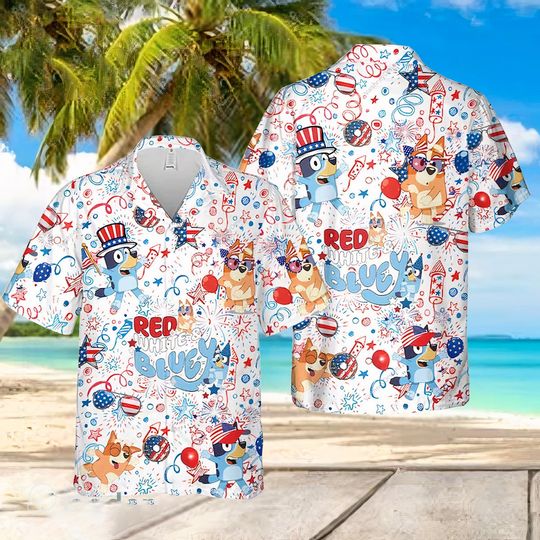 BlueyDad 4th Of July Hawaiian Shirt, BlueyDad Hawaiian Shirt for Men, Women, Kids, Trending Casual Fashion