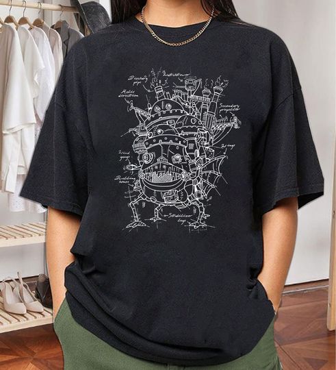 Howls Moving Castle Sketch Cotton TShirt, Ghibli Shirt, Hayao Miyazaki, Studio Ghibli Gift, Anime Howls Moving Castle Shirt, Gift For Fan