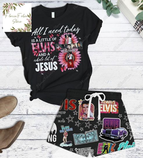 Elvis Presley Short Pajama Set for Adult Kids, Round Neck Short Sleepwear, 2 PCS/Set, Cartoon Merch, Summer Shorts