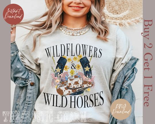 Discover Wildflowers & Wild Horses Shirt, Cotton tee, Graphic Tshirt for men, women, Unisex, Trending Gifts